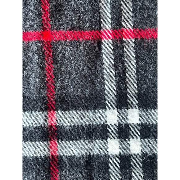 Wool & Cashmere Co Italian Plaid Scarf 11.5" x 60" Charcoal Black Red & White - Picture 4 of 8